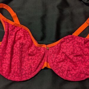 Lane Bryant Cacique Unlined Demi Bra Size 40J Bright Orange Pink Lace
